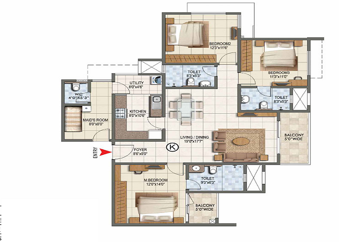 Prestige Lavender Fields 3 BHK Floor Plan